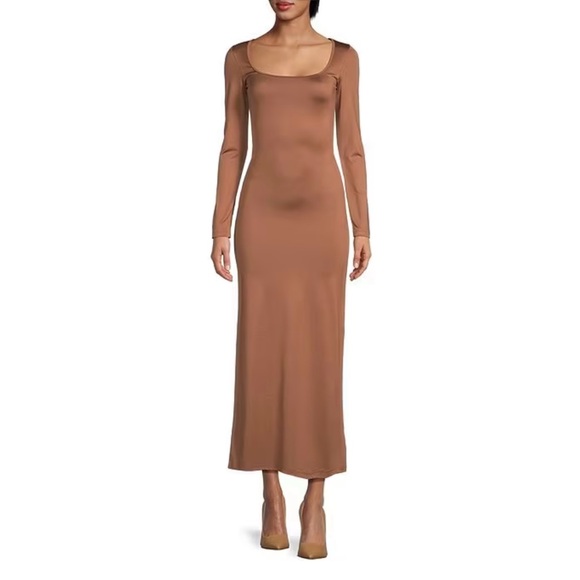 🍁 🥳♥️ Gianni Bini Column Icon Knit Scoop Neck Long Sleeve Bodycon Midi Dress - Picture 1 of 7